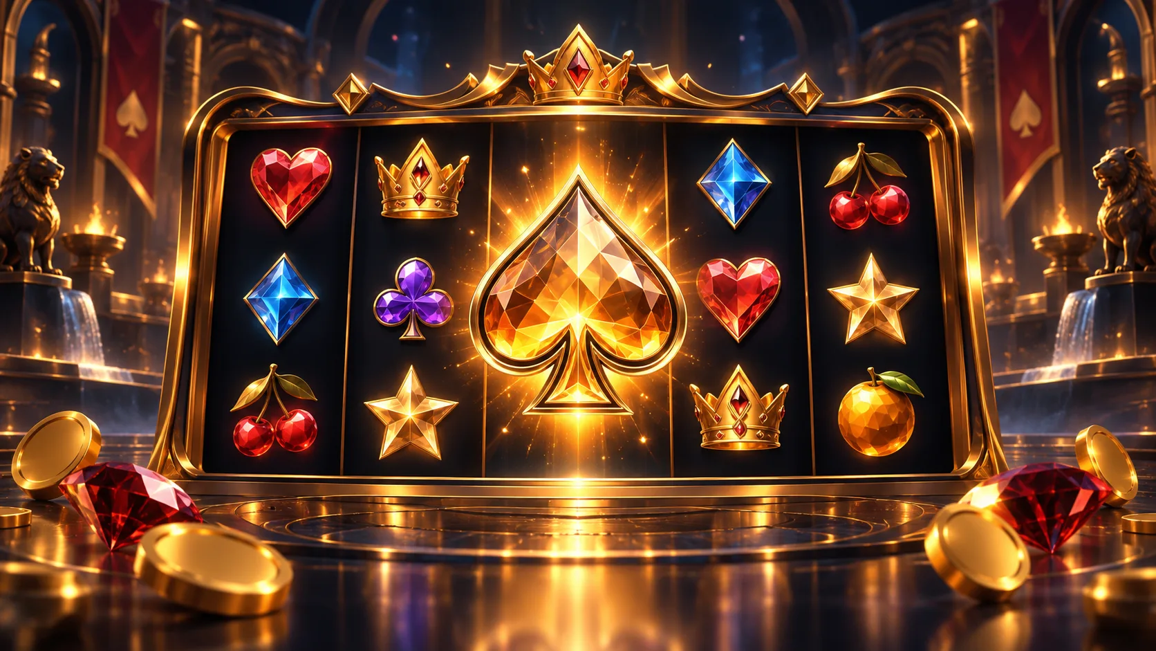 Super Ace card slot demo showing reels, play credits, and multiplier features